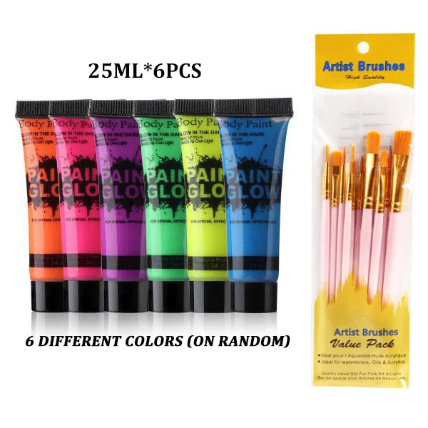6/24pcs Body Art Paint Neon Fluorescent Party Festival Halloween Cosplay Makeup Party Tools Kids Face Paint UV Glow Painting-Health Wisdom™