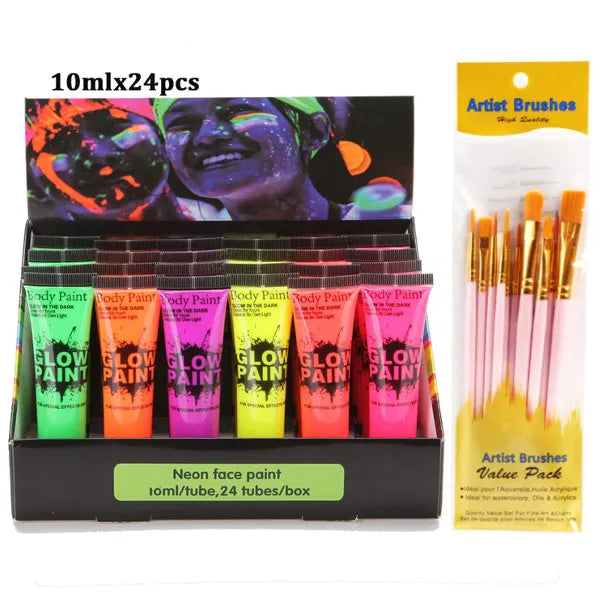 6/24pcs Body Art Paint Neon Fluorescent Party Festival Halloween Cosplay Makeup Party Tools Kids Face Paint UV Glow Painting-Health Wisdom™