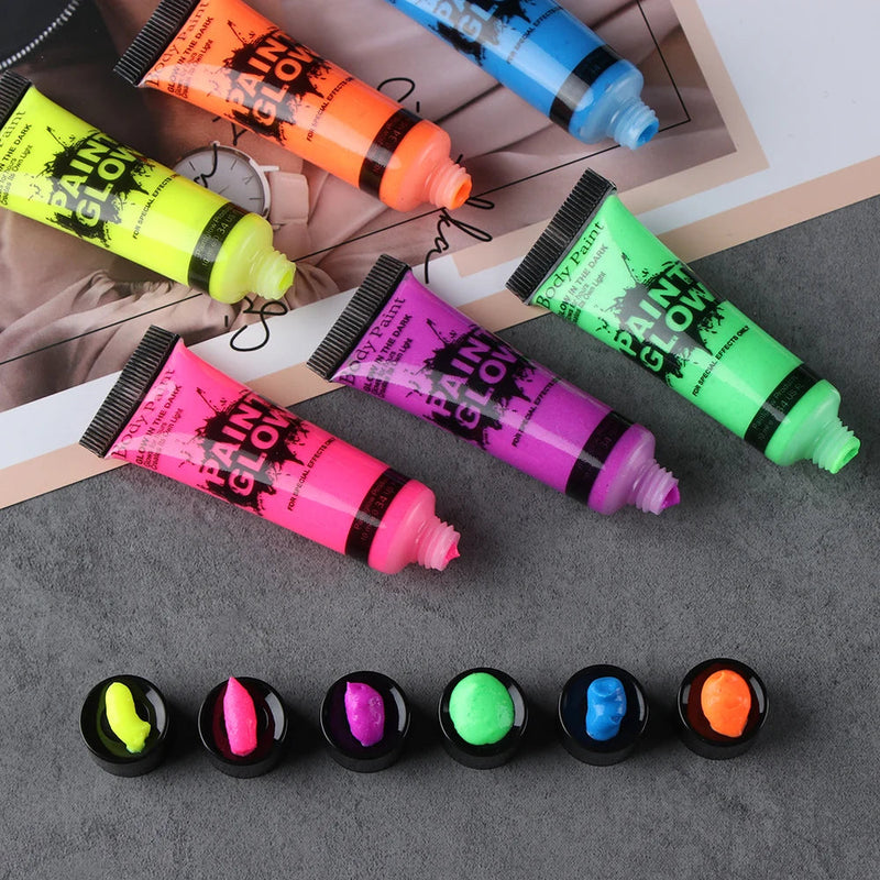 6/24pcs Body Art Paint Neon Fluorescent Party Festival Halloween Cosplay Makeup Party Tools Kids Face Paint UV Glow Painting-Health Wisdom™
