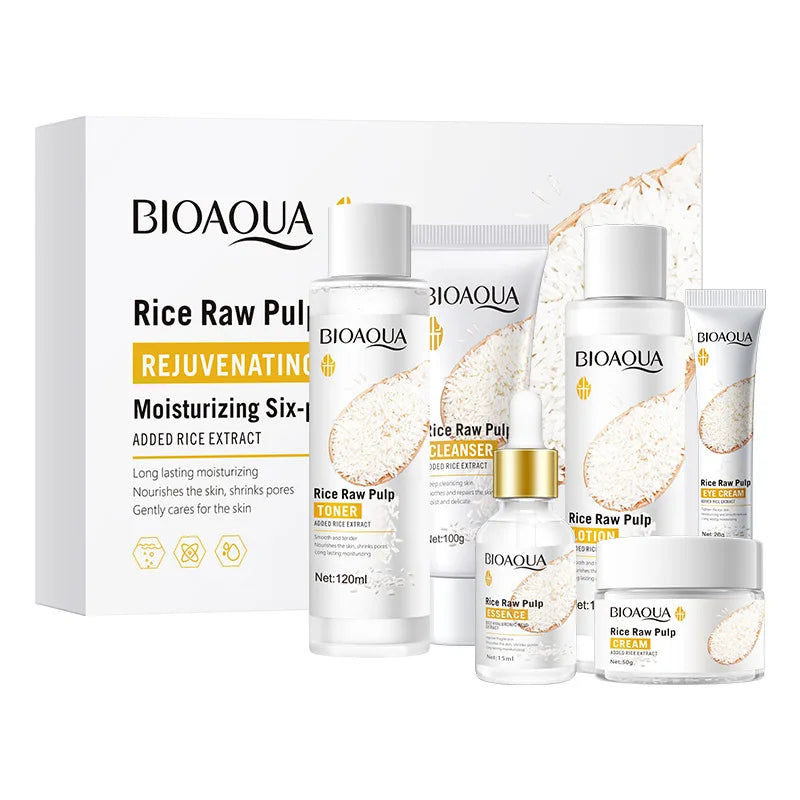6pcs BIOAQUA Rice Raw Pulp Skin Care Sets Facial Cream Eye Cream Serum Toner Moisturizing Anti-Wrinkle Beauty Health Face Care-Health Wisdom™