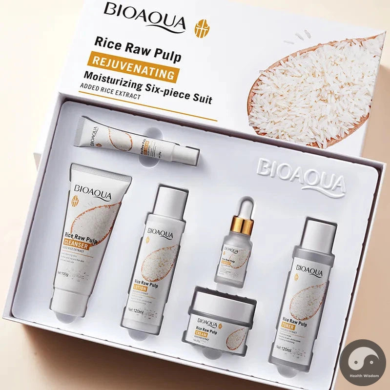6pcs BIOAQUA Rice Raw Pulp Skin Care Sets Facial Cream Eye Cream Serum Toner Moisturizing Anti-Wrinkle Beauty Health Face Care-Health Wisdom™