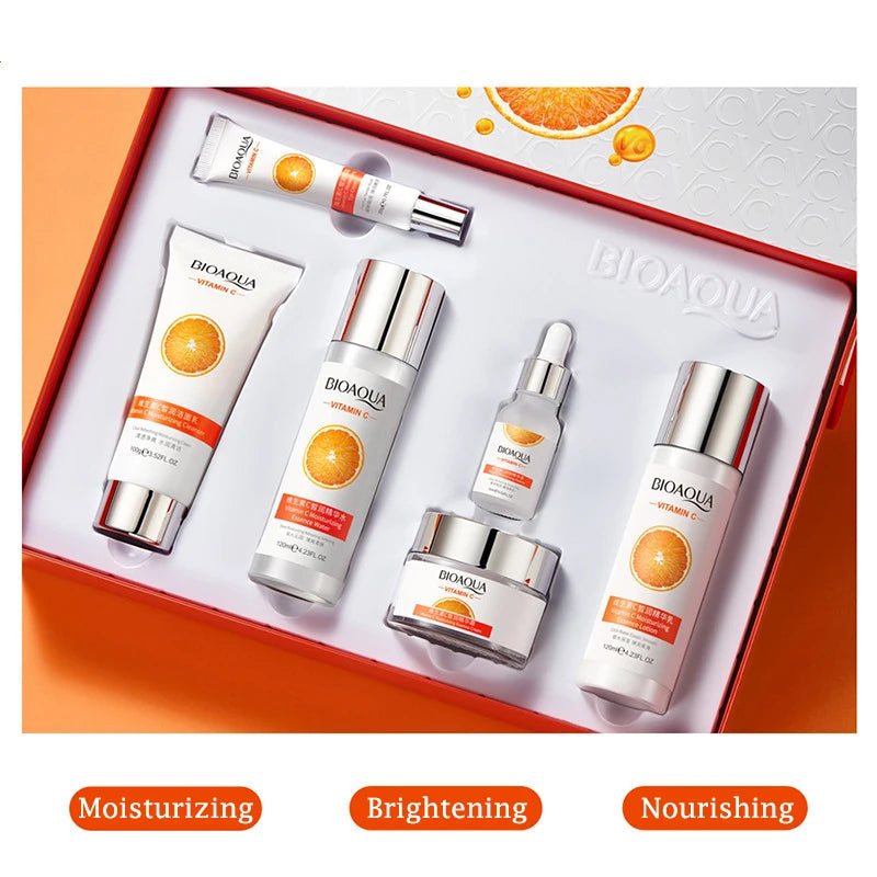 6pcs BIOAQUA Vitamin C Skin Care Sets Moisturizing Hydrating Anti-aging Eye Face Cream Serum Facial Cleanser Skin Care Set-Health Wisdom™
