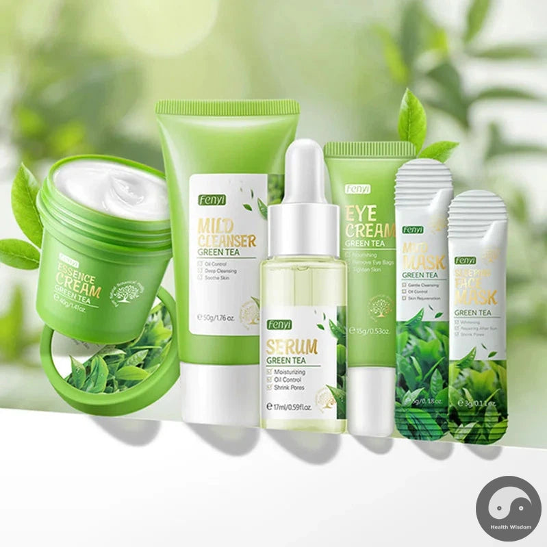 6pcs Green Tea Skin Care Sets Facial Cleanser Face Cream Serum Toner Sleeping Mud Masks Moisturizing Anti-Aging Face Care Kit-Health Wisdom™