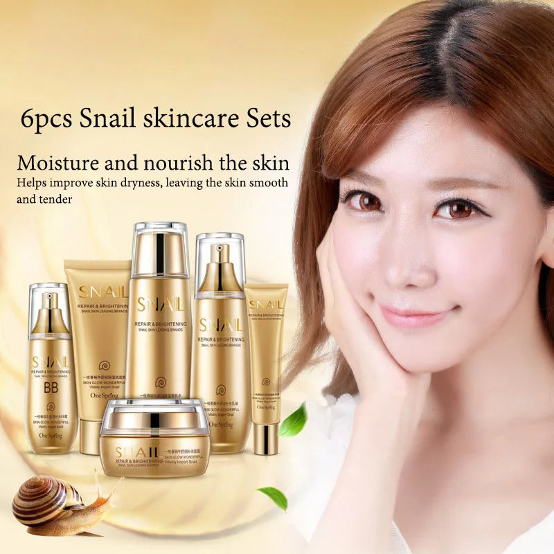 6pcs Snail Anti-aging Skin Care Sets Moisturizing Facial Set Skincare Products Face Cream Facial Cleanser Toner Face Care Kits-Health Wisdom™