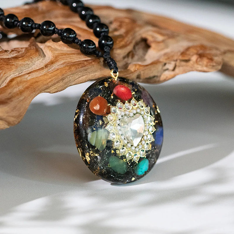 7 Chakra Orgone Pendant Heart Energy Necklace Obsidian Reiki Healing Crystal Orgonite Necklace Yoga Jewelry-Health Wisdom™