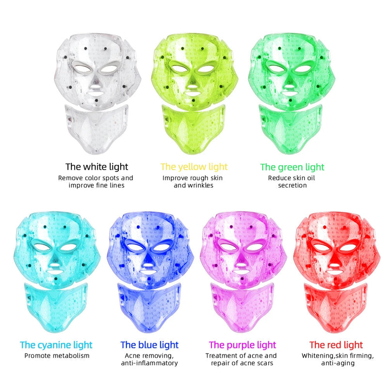 7 Color LED Facial Mask w/ Neck Face Care Treatment Beauty Anti Acne Korean Photon Therapy Face Whiten Skin Rejuvenation Machine-Health Wisdom™