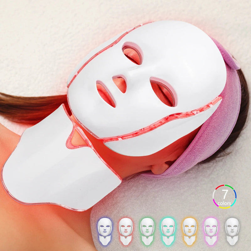 7 Color LED Facial Mask w/ Neck Face Care Treatment Beauty Anti Acne Korean Photon Therapy Face Whiten Skin Rejuvenation Machine-Health Wisdom™