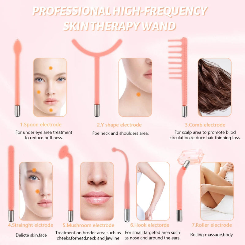 7 In 1 High Frequency Electrode Wand Electrotherapy Glass Tube Beauty Device Acne Remover Face Hair Body Skin Care Skin Tighten-Health Wisdom™