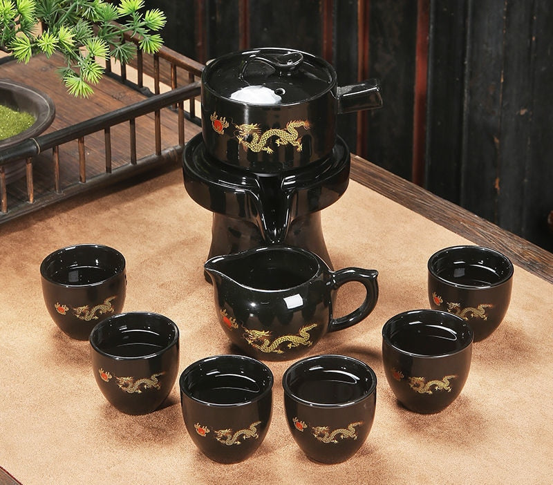 8 Pcs Set Semi Automatic Tea Sets Chinese Ceramic Purple Clay Tea Set Tea Cup The Kung Fu Teapot Set-Health Wisdom™
