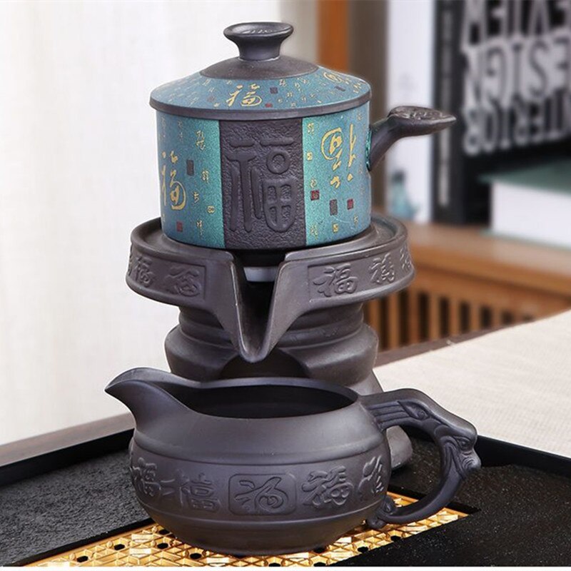 8 Pcs Set Semi Automatic Tea Sets Chinese Ceramic Purple Clay Tea Set Tea Cup The Kung Fu Teapot Set-Health Wisdom™