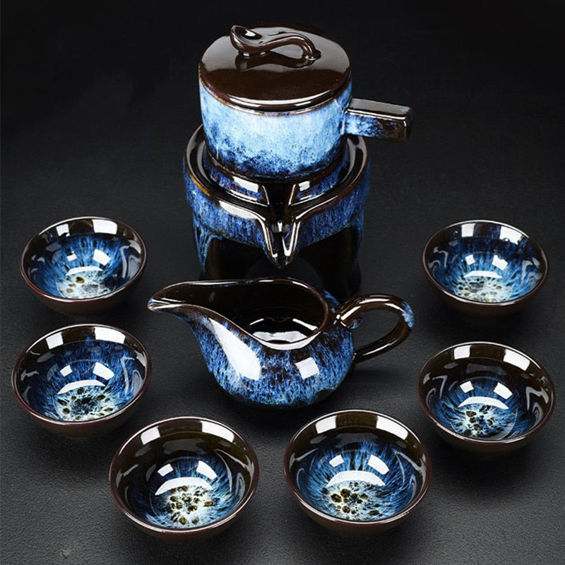 8 Pcs Set Semi Automatic Tea Sets Chinese Ceramic Purple Clay Tea Set Tea Cup The Kung Fu Teapot Set-Health Wisdom™