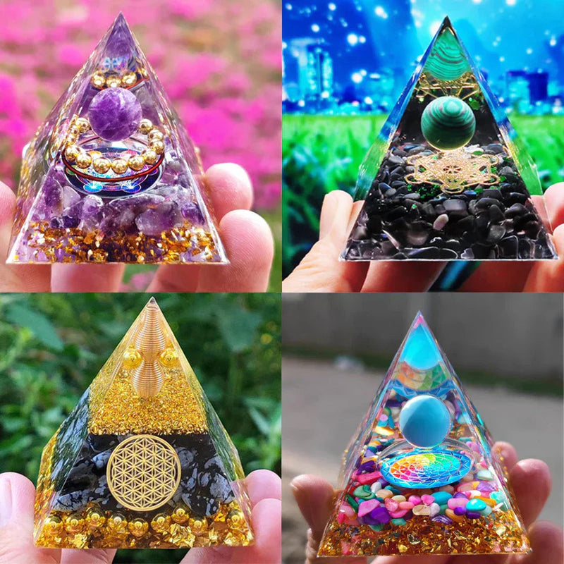A07 Energy Pyramid Orgonite Crystals Stone Orgone Pyramid Natural Amethyst Peridot Reiki Chakra Energy Generator Meditation Tool-Health Wisdom™