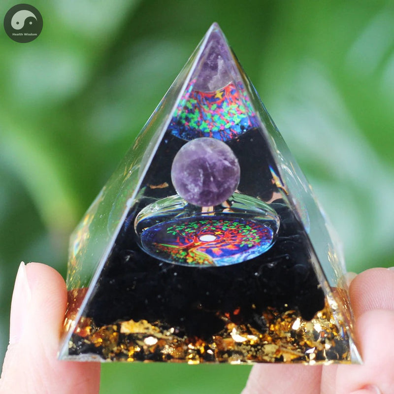 A29 Energy Pyramid Orgonite Crystals Stone Orgone Pyramid Natural Amethyst Peridot Reiki Chakra Energy Generator Meditation Tool-Health Wisdom™