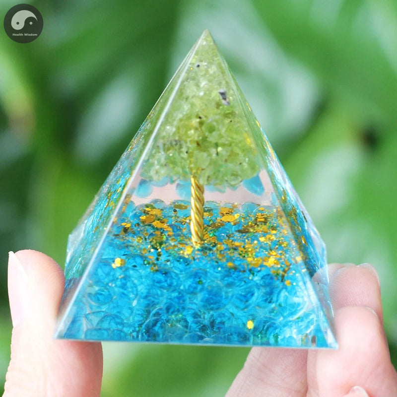 A34 Energy Tool Pyramid Orgonite Crystals Stone Orgone Pyramid Natural Amethyst Peridot Reiki Chakra Energy Generator Meditation-Health Wisdom™