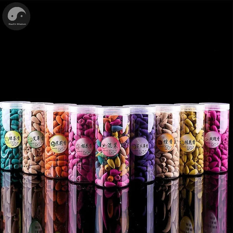 About 200pcs with Plastic Box Mixed Backflow Incense Cones Sandalwood Jasmine Rose Smoke Cone Reflux Tower Incense Bullet-Health Wisdom™