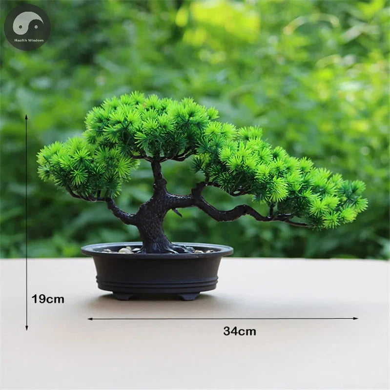 Artificial Flower Bonsai Green Plant Zen Simulated Tree Pine Potted Flower Pot Desktop Decoration Fengshui Decor Plant Viewing-Health Wisdom™