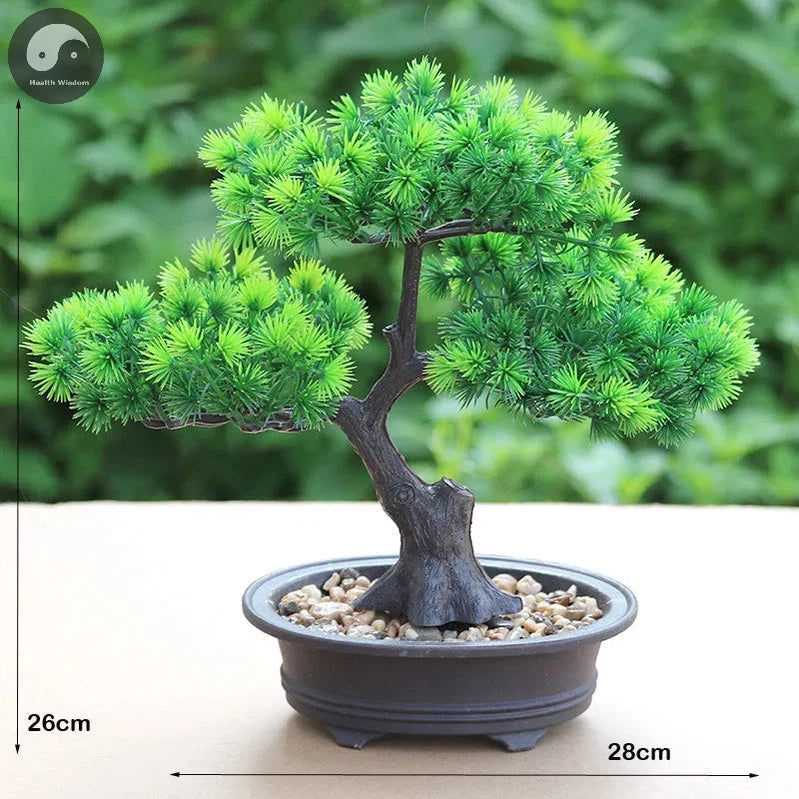 Artificial Flower Bonsai Green Plant Zen Simulated Tree Pine Potted Flower Pot Desktop Decoration Fengshui Decor Plant Viewing-Health Wisdom™