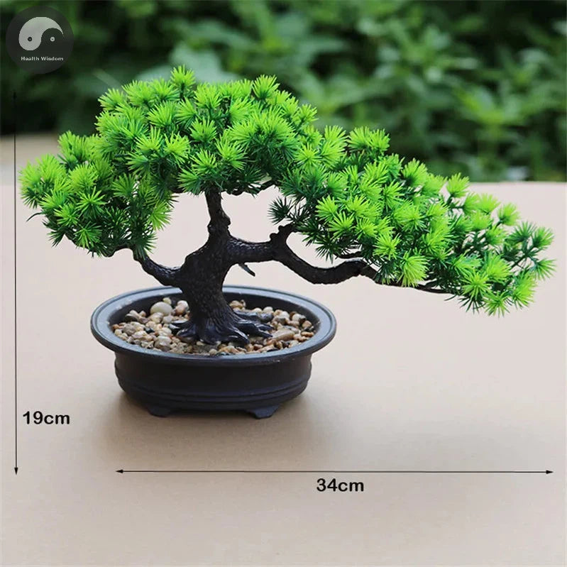 Artificial Flower Bonsai Green Plant Zen Simulated Tree Pine Potted Flower Pot Desktop Decoration Fengshui Decor Plant Viewing-Health Wisdom™