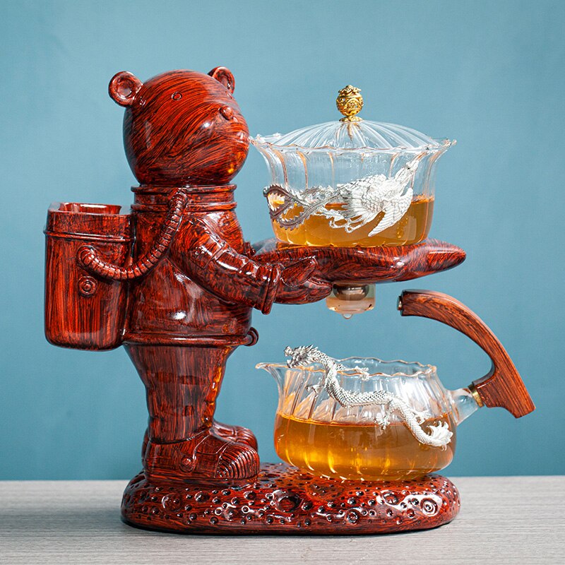 Astronaut Tea Making Artifact Kungfu Teapot Teacup Automatic Tea Set Heat-resistant Glass Teapot Holder Base-Health Wisdom™