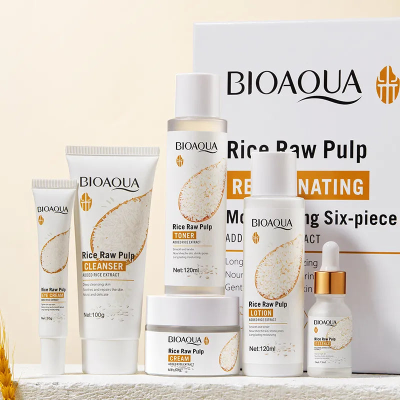 BIOAOUA Rice Protoplasm Grape Skincare Set Face Serum Cream Hydrating Moisturizing Cleanser Toner Anti Age Face Care Set-Health Wisdom™