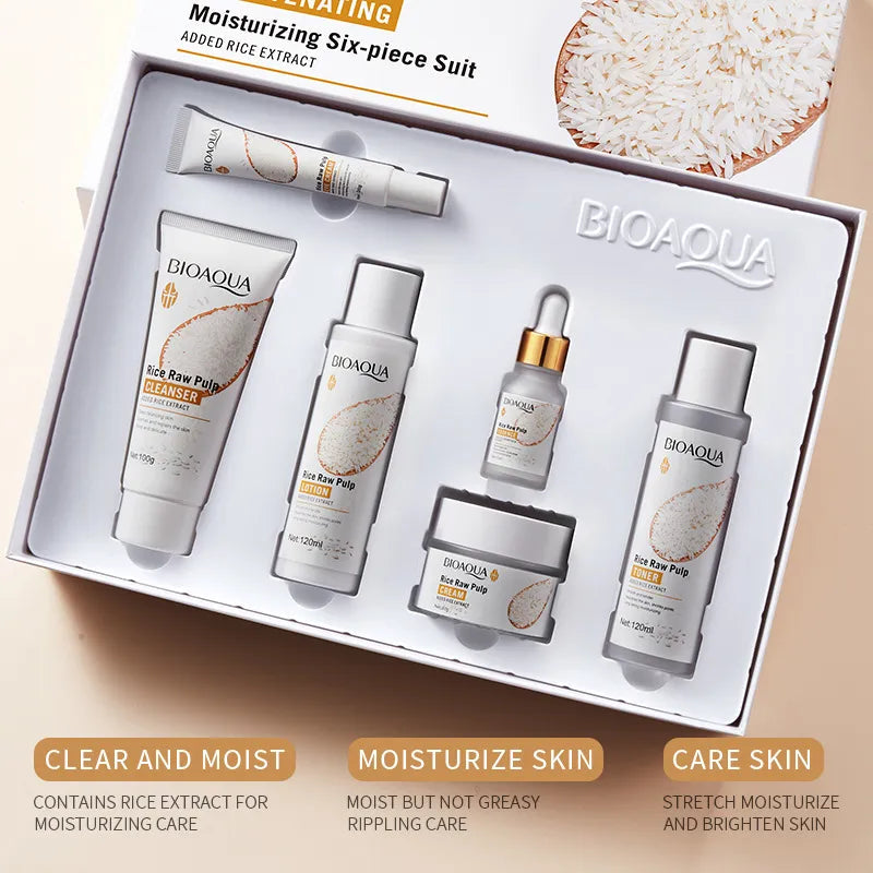 BIOAOUA Rice Protoplasm Grape Skincare Set Face Serum Cream Hydrating Moisturizing Cleanser Toner Anti Age Face Care Set-Health Wisdom™