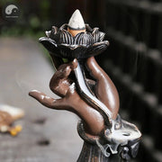 Backflow Incense Burner, Handmade Resin Lotus Buddha Hand Waterfall Incense Burner Holder for Home Relaxation Decor (No Incense)-Health Wisdom™