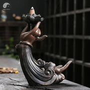 Backflow Incense Burner, Handmade Resin Lotus Buddha Hand Waterfall Incense Burner Holder for Home Relaxation Decor (No Incense)-Health Wisdom™