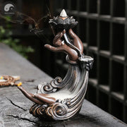 Backflow Incense Burner, Handmade Resin Lotus Buddha Hand Waterfall Incense Burner Holder for Home Relaxation Decor (No Incense)-Health Wisdom™