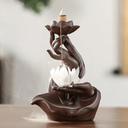 Bergamot Gently Ceramic Handcraft Buddha Hand Backflow Incense Burner Buddha Home Office Decorate Lotus Incense Stick Holder-Health Wisdom™