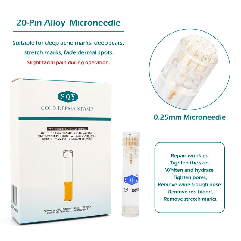 Best Derma Roller Titanium Tips Microneedle 0.25mm Automatic Gold Derma Stamp Skin Care Anti Aging Serum Injection Reusable-Health Wisdom™