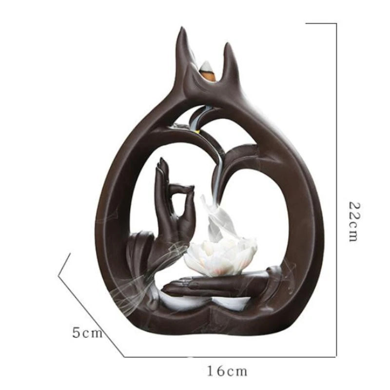 Buddha Hand Lotus Backflow Incense Burner Incense Stick Censer Aromatherapy Furnace Zen Decor Home Decoration (Without Incense)-Health Wisdom™