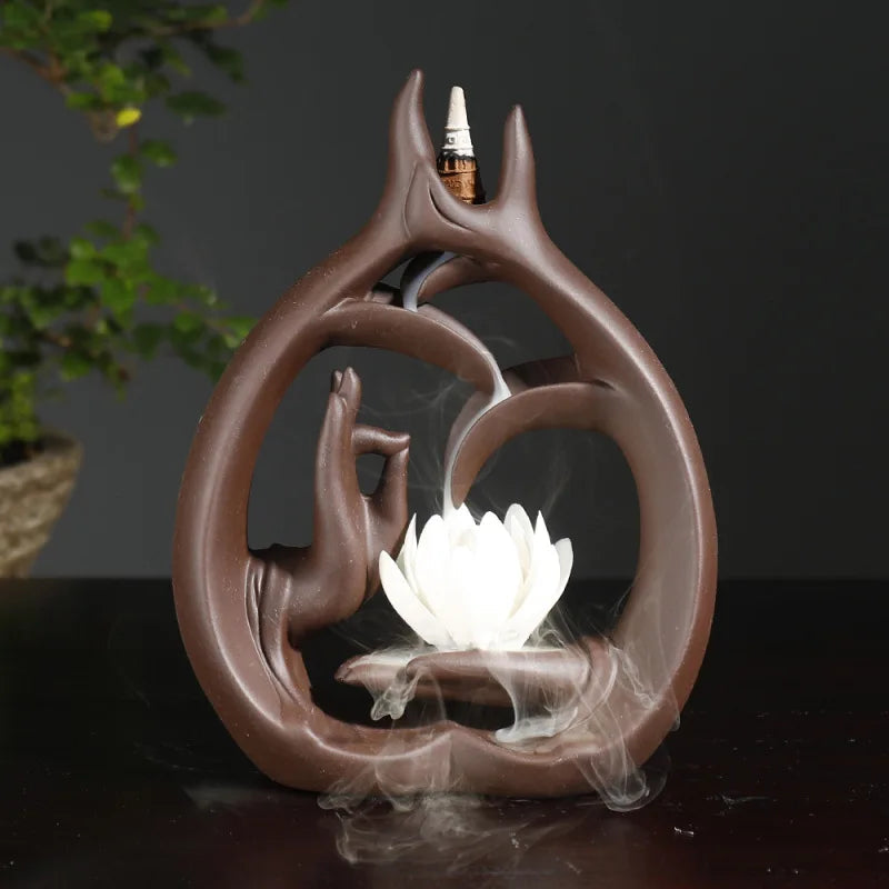 Buddha Hand Lotus Backflow Incense Burner Incense Stick Censer Aromatherapy Furnace Zen Decor Home Decoration (Without Incense)-Health Wisdom™