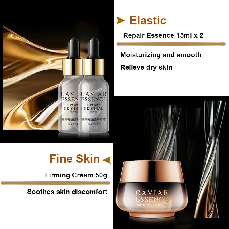 Caviar Antiwrinkle Moisturizing Hyaluronic Acid Facial Care Set Toner Antiaging Cleansing Brightening Eye Cream Skin Care Set-Health Wisdom™