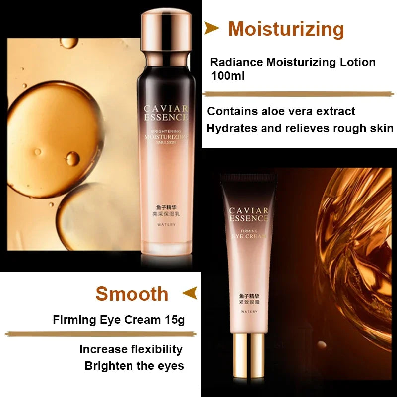 Caviar Antiwrinkle Moisturizing Hyaluronic Acid Facial Care Set Toner Antiaging Cleansing Brightening Eye Cream Skin Care Set-Health Wisdom™