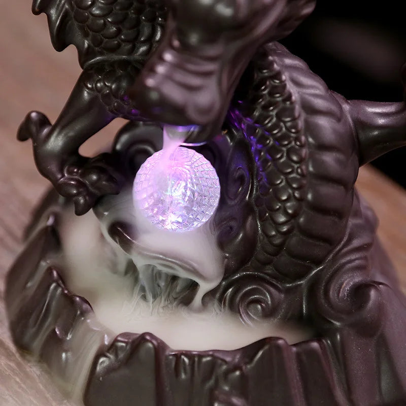 Ceramic Dragon Incense Falls Backflow Incense Burner Waterfall Incense Censer Incense Stick Holder With Lucky Led Crystal Ball-Health Wisdom™