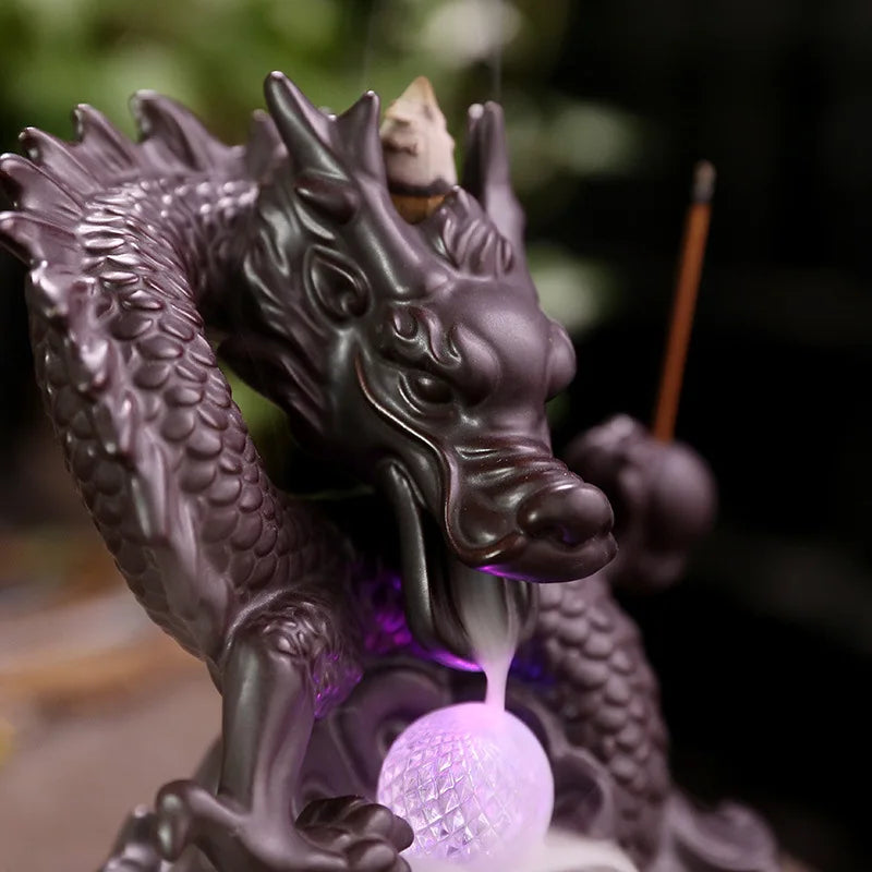 Ceramic Dragon Incense Falls Backflow Incense Burner Waterfall Incense Censer Incense Stick Holder With Lucky Led Crystal Ball-Health Wisdom™
