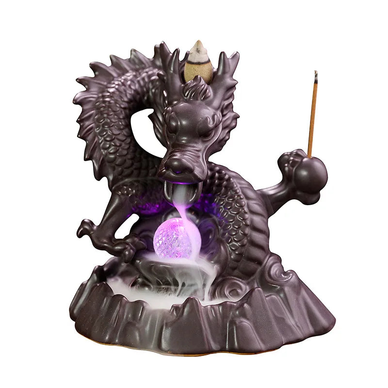 Ceramic Dragon Incense Falls Backflow Incense Burner Waterfall Incense Censer Incense Stick Holder With Lucky Led Crystal Ball-Health Wisdom™