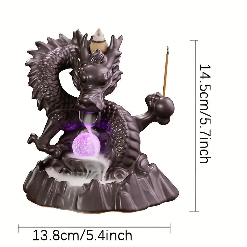 Ceramic Dragon Incense Falls Backflow Incense Burner Waterfall Incense Censer Incense Stick Holder With Lucky Led Crystal Ball-Health Wisdom™