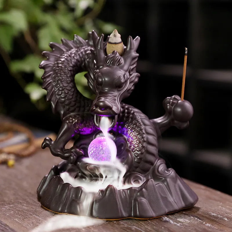 Ceramic Dragon Incense Falls Backflow Incense Burner Waterfall Incense Censer Incense Stick Holder With Lucky Led Crystal Ball-Health Wisdom™
