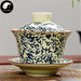 Ceramic Gaiwan Tea Cup 110ml 盖碗, Dense Blue Scroll, Ivory Body