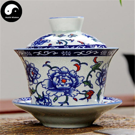 Ceramic Gaiwan Tea Cup 110ml 盖碗, Peony with Red Accents