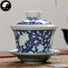 Ceramic Gaiwan Tea Cup 110ml 盖碗, White Florals on Dark Blue