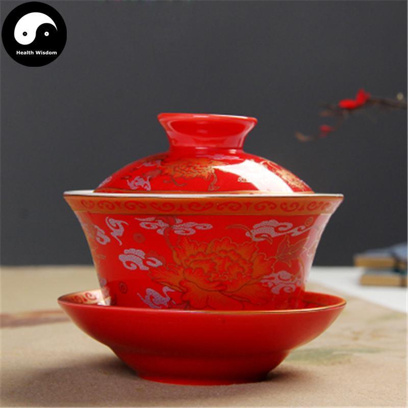 Ceramic Gaiwan Tea Cup 200ml 盖碗,Red Peony-Health Wisdom™