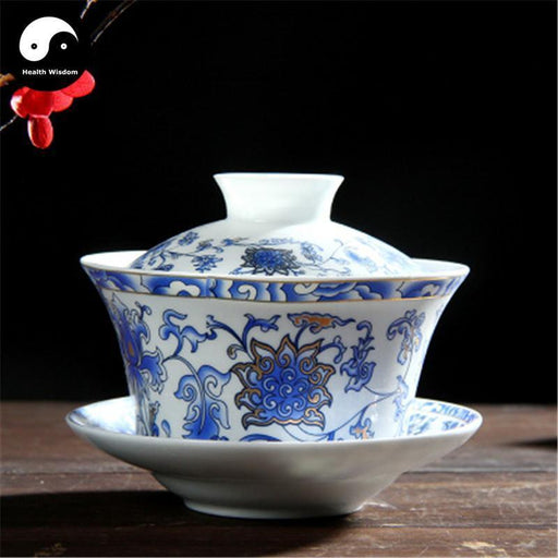 Ceramic Gaiwan Tea Cup 220ml 盖碗, Blue Lotus Pattern