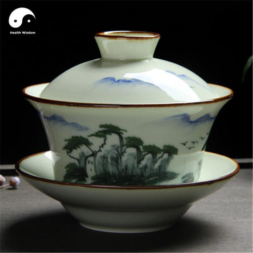 Ceramic Gaiwan Tea Cup 280ml Handpaited 手绘盖碗, Mountain Landscape, Ink Wash
