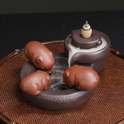 Ceramic Handicraft Lucky Pig Home Ornaments Waterfall Backflow Incense Burner Incense Holder Purple Clay Censer Without Incense-Health Wisdom™