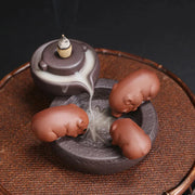 Ceramic Handicraft Lucky Pig Home Ornaments Waterfall Backflow Incense Burner Incense Holder Purple Clay Censer Without Incense-Health Wisdom™