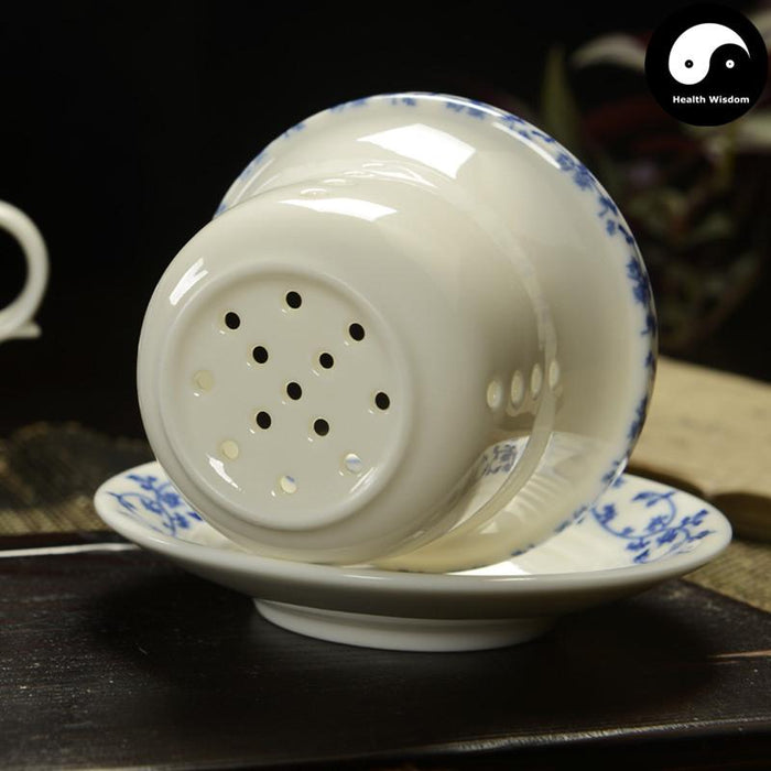 Ceramic Infuser Tea Cups&Mugs 300ml, Blue and White Peony