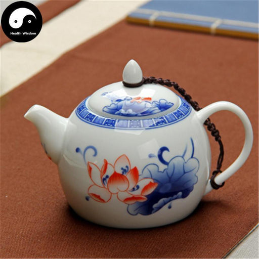 Ceramic Kungfu Teapot 280ml, Red Lotus and Blue Leaves
