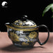 Ceramic Kungfu Teapot 450ml, Black with Gold Peonies